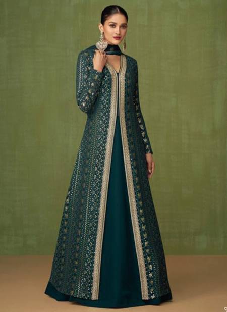 Green Colour Sayuri Heer Heavy Wedding Wear Designer Long Anarkali Salwar Suit Collection 5197